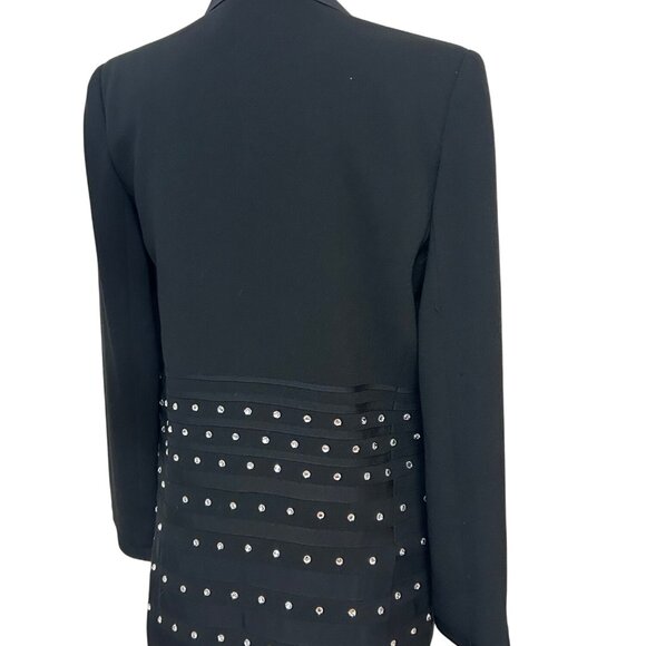 Nanette Lepore Black Rhinestone Blazer Jacket With Satin Lapels Fits Like Size 8 - Picture 3 of 5